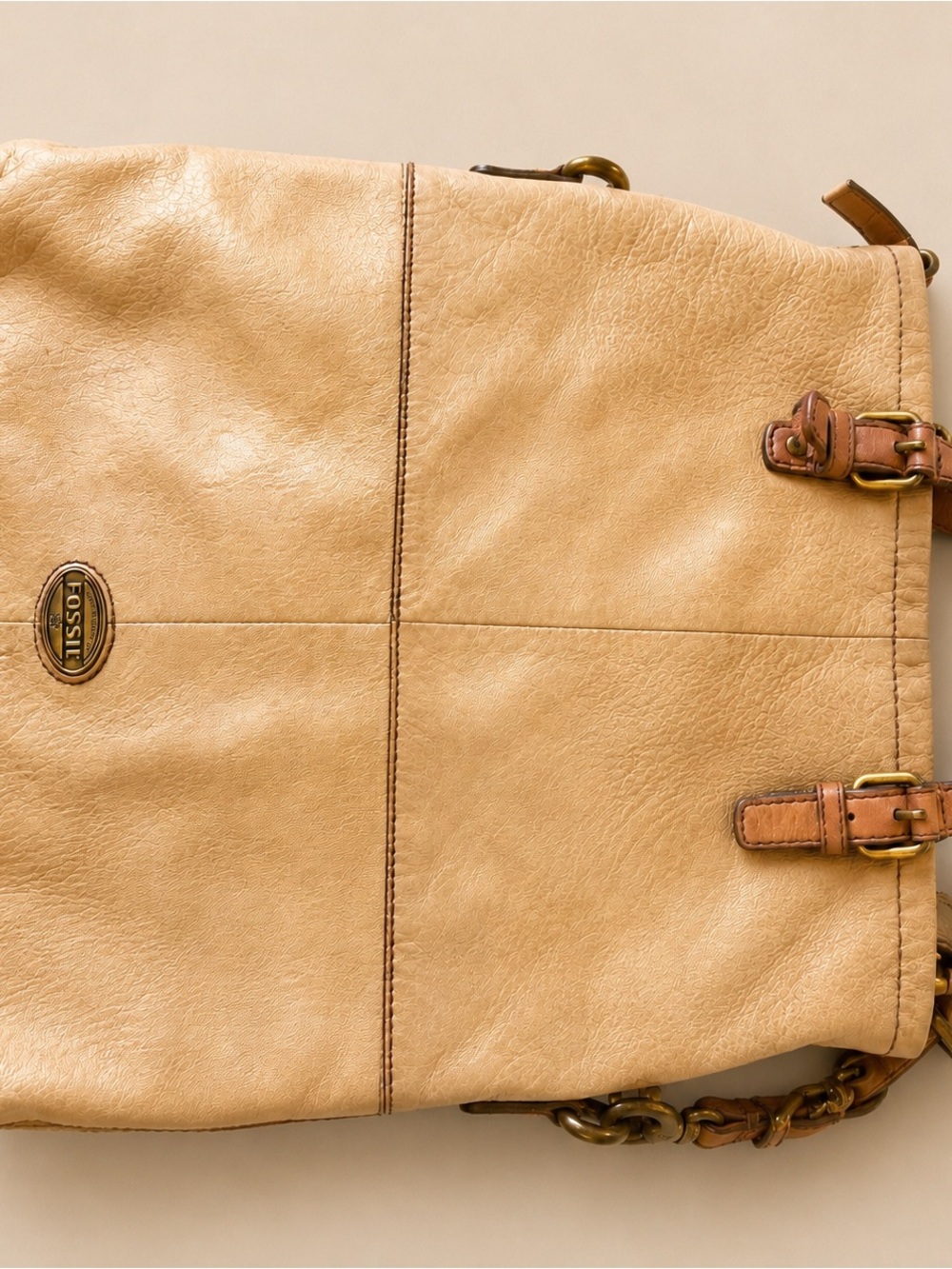 Fossil Convertible Leather Crossbody Tote Bag | Cream Tan Boho - Picture 2 of 8
